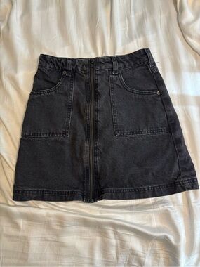 Jack Wills Black Front-Zip Denim Mini Skirt - Women's Casual A-Line